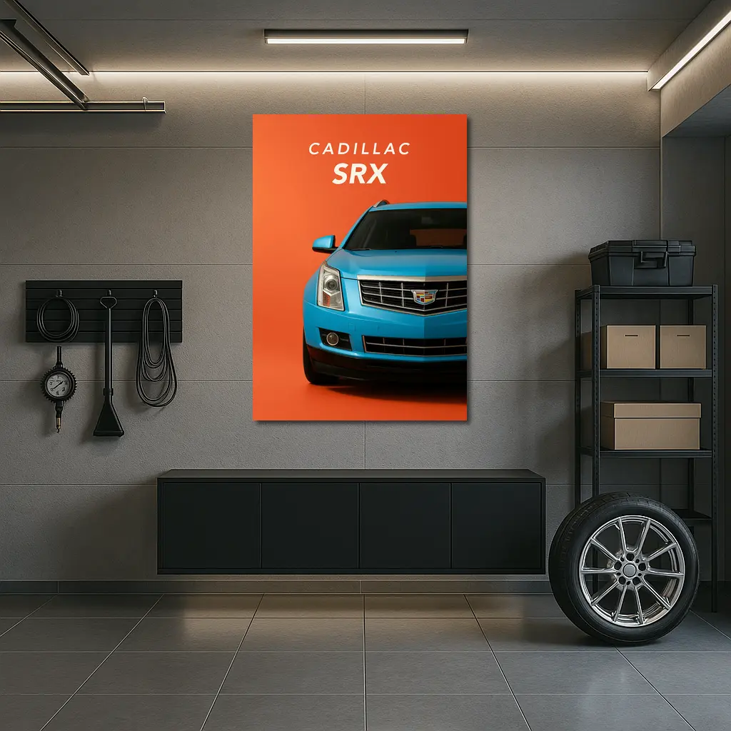 Cadillac SRX Blue Front View Orange Background – Wall Art