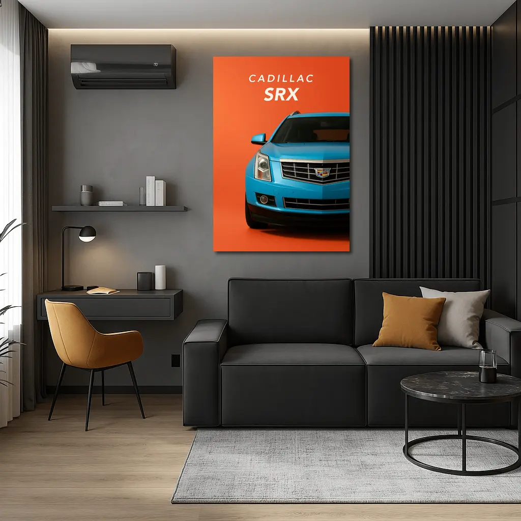 Cadillac SRX Blue Front View Orange Background – Wall Art