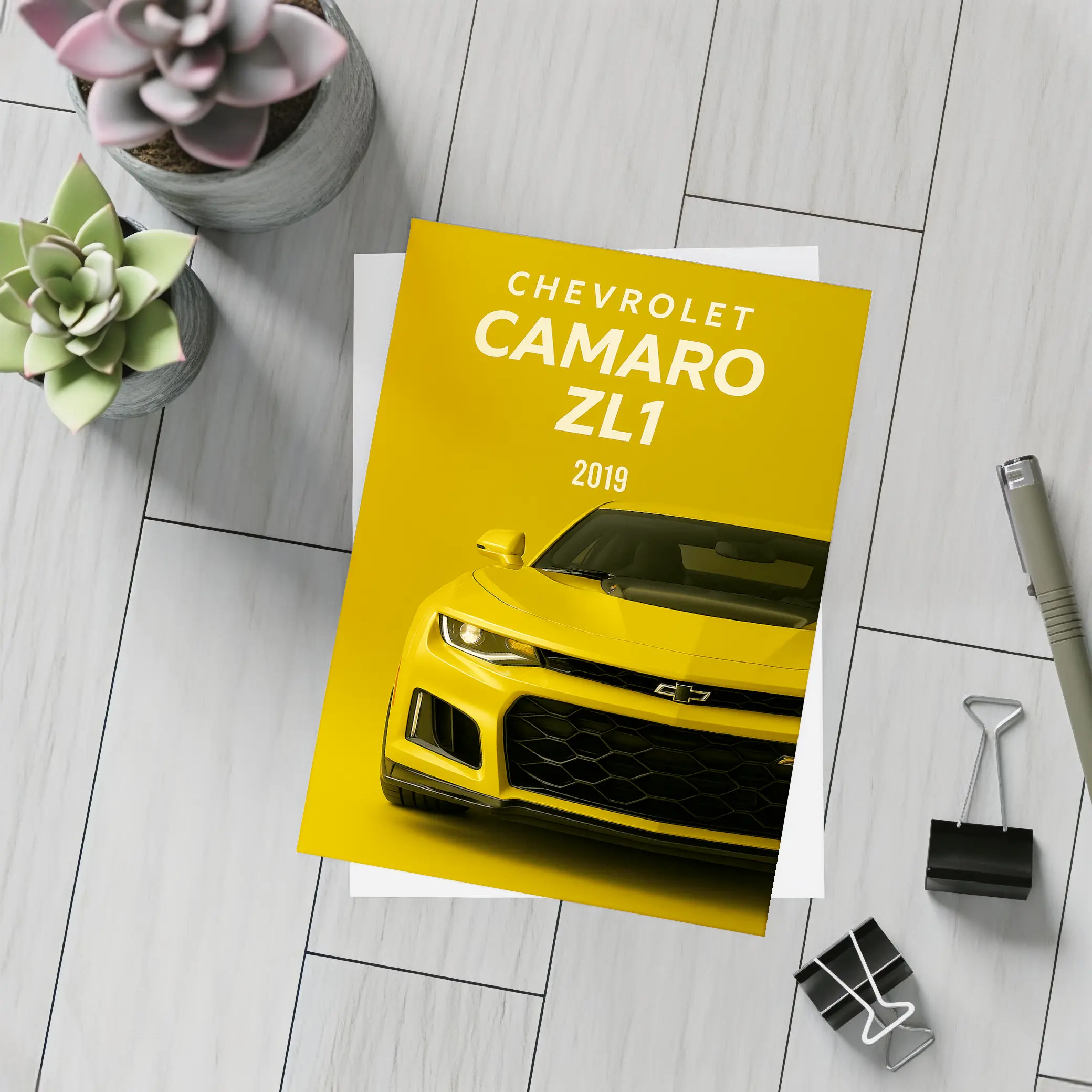 Chevrolet Camaro ZL1 Yellow Front View – Postcards
