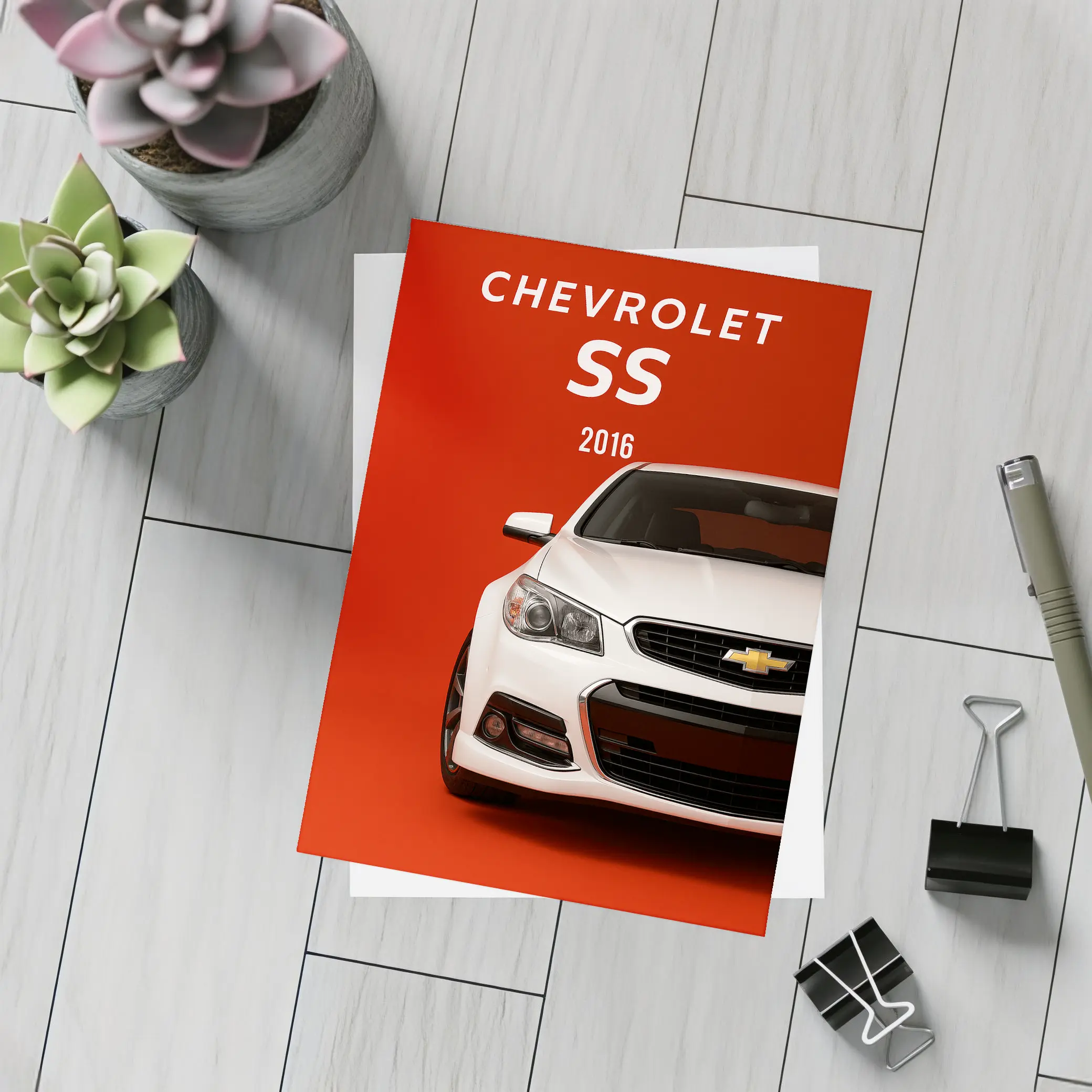 Chevrolet SS 2016 White Red Background – Postcards