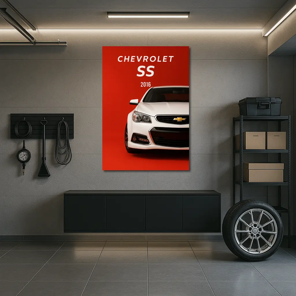 Chevrolet SS 2016 White Red Background – Wall Art