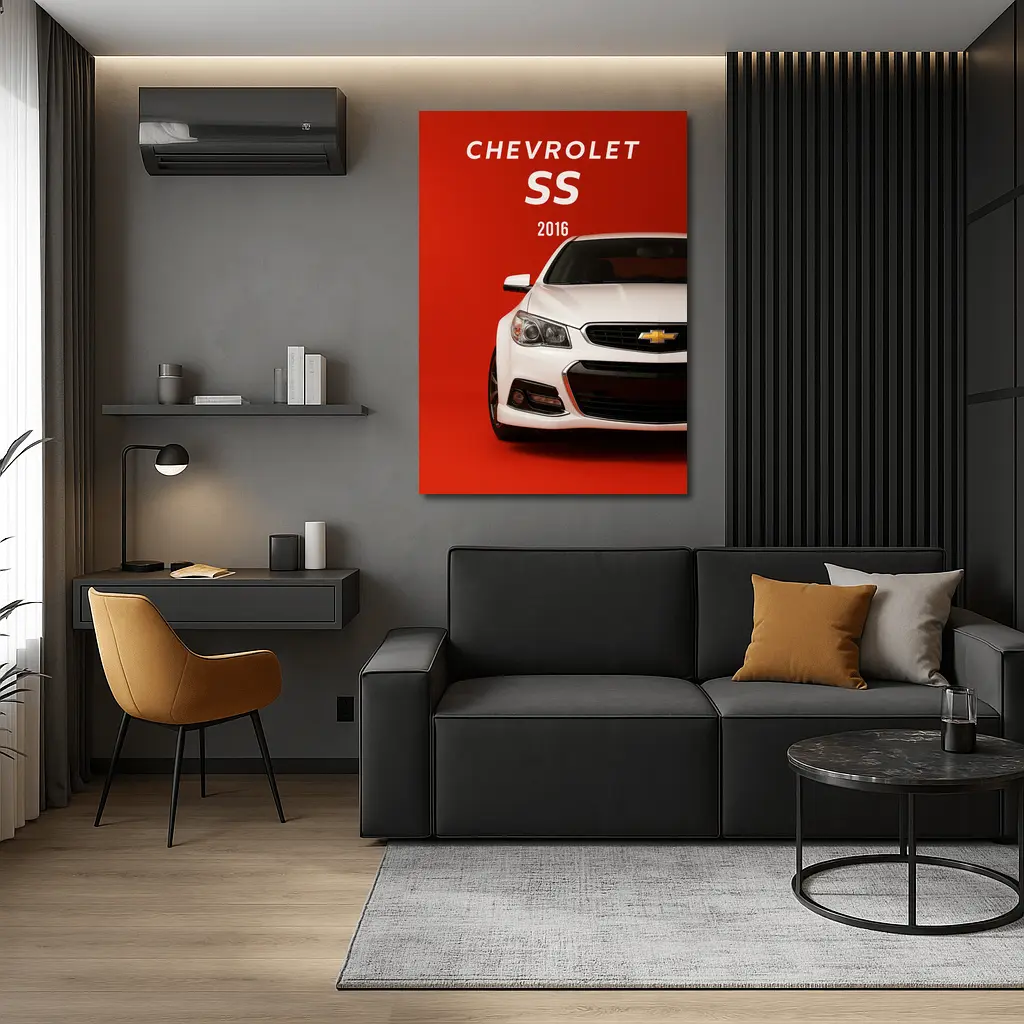 Chevrolet SS 2016 White Red Background – Wall Art