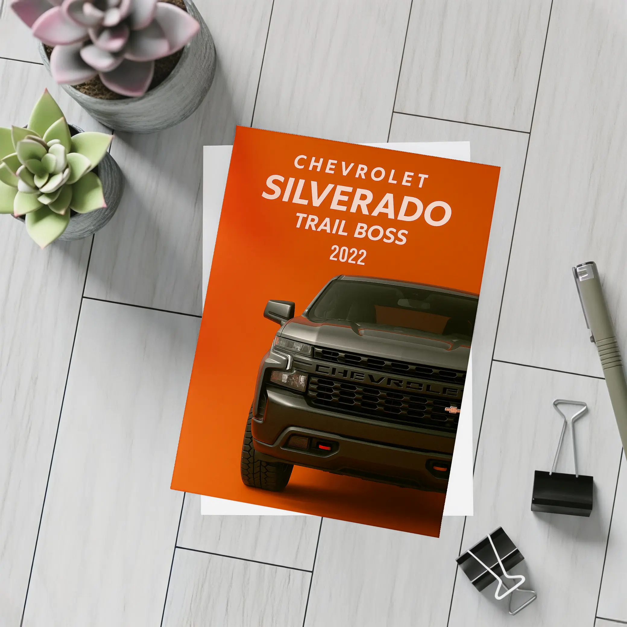 Chevrolet Silverado Trail Boss Orange Background – Postcards