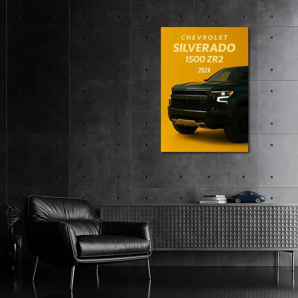 Chevrolet Silverado ZR2 Dark Green Yellow Background – Wall Art