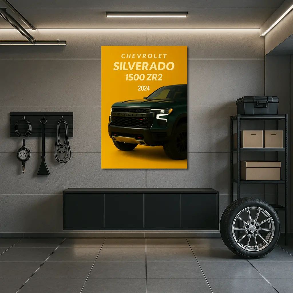 Chevrolet Silverado ZR2 Dark Green Yellow Background – Wall Art