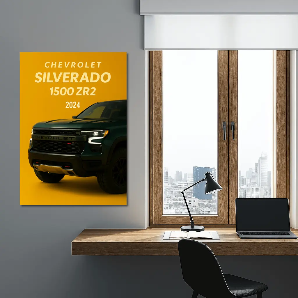 Chevrolet Silverado ZR2 Dark Green Yellow Background – Wall Art