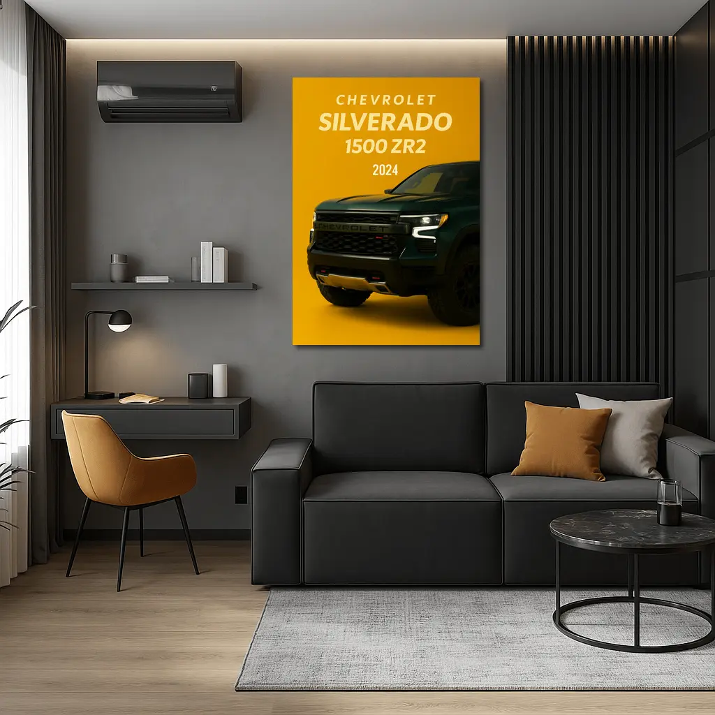 Chevrolet Silverado ZR2 Dark Green Yellow Background – Wall Art
