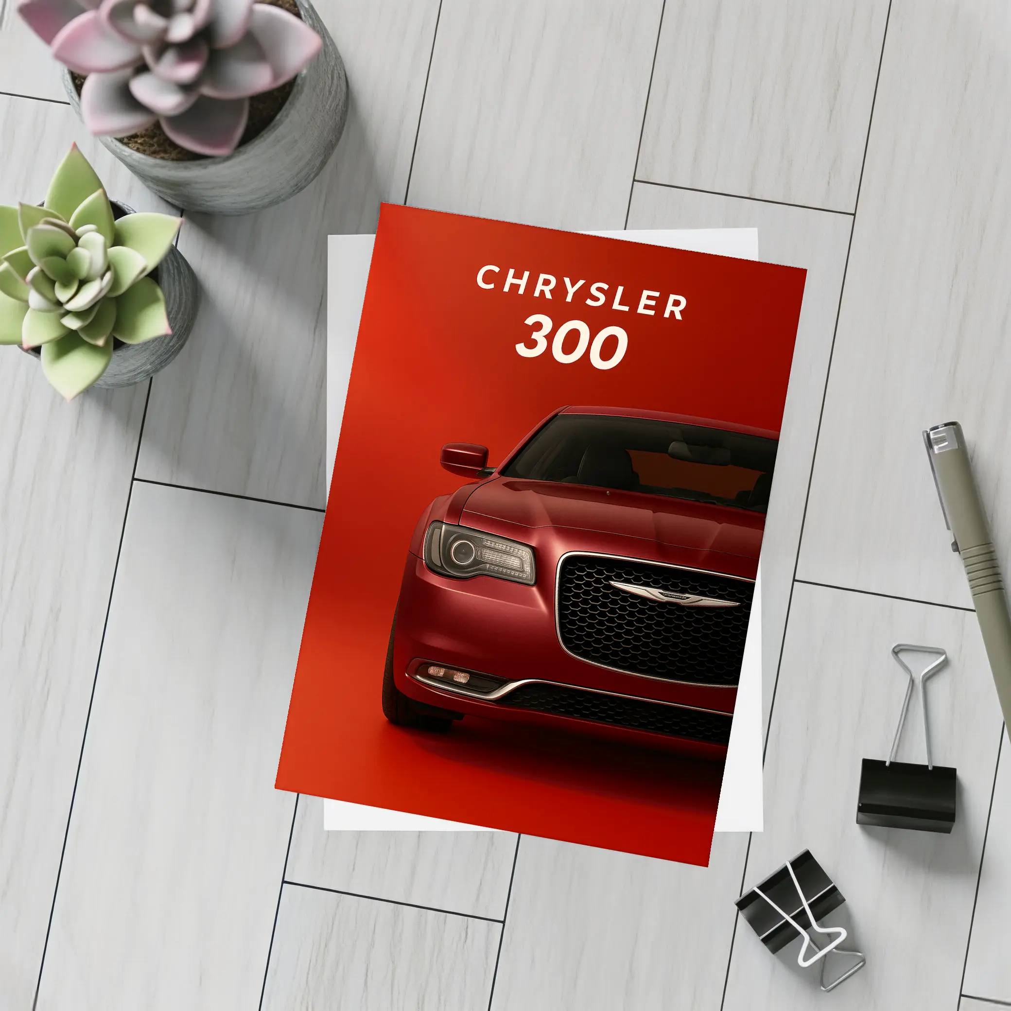 Chrysler 300 Front View Red Background – Postcards