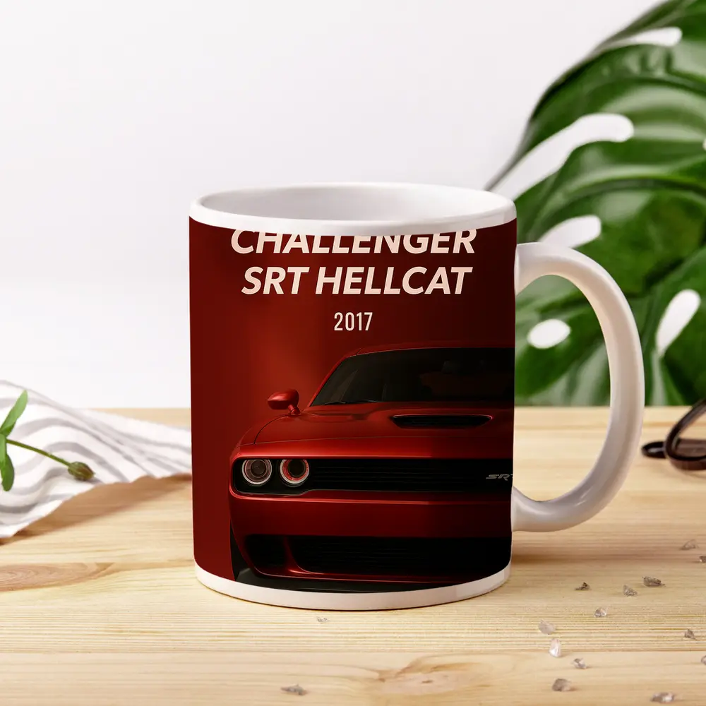 Dodge Challenger SRT Hellcat Red Background – Mugs