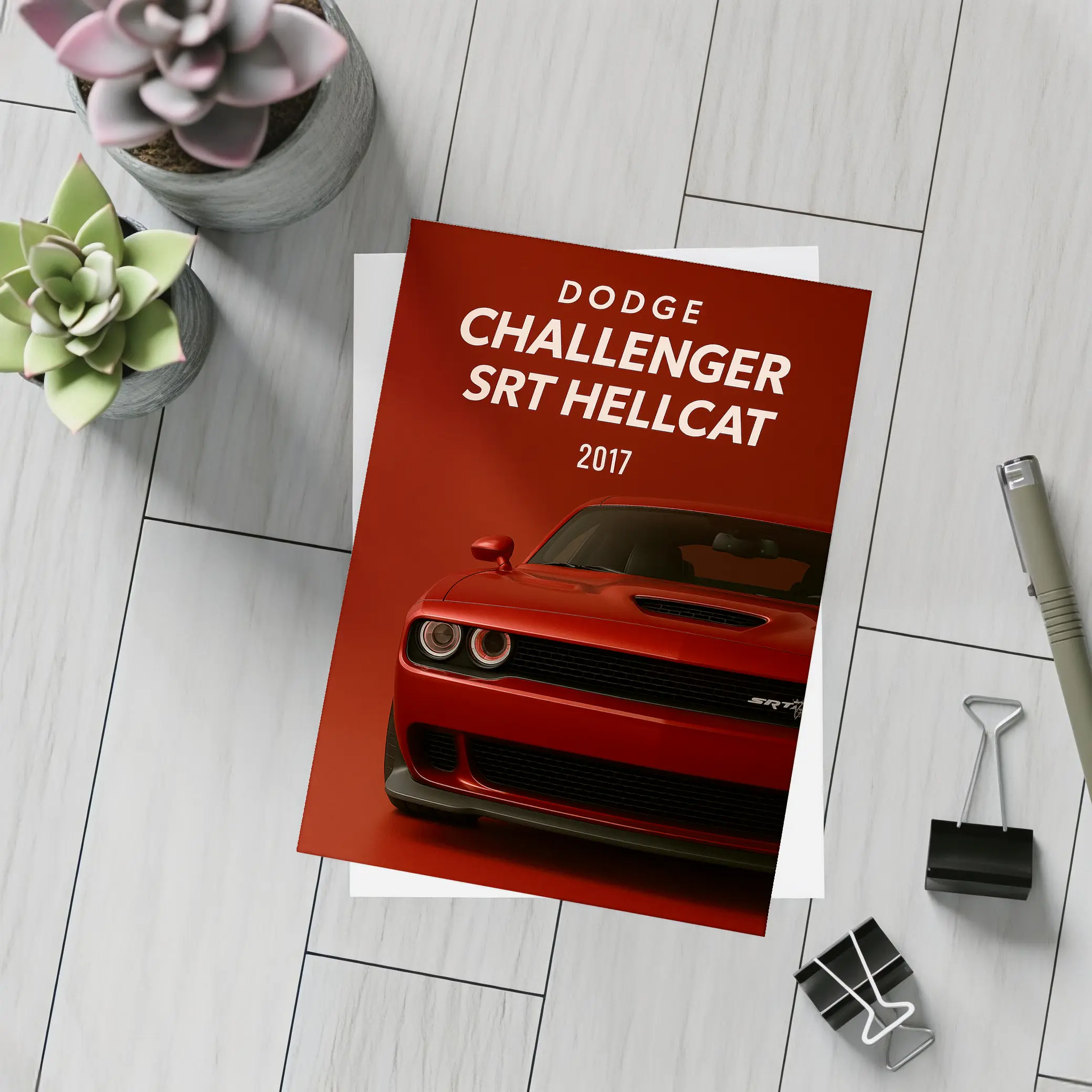 Dodge Challenger SRT Hellcat Red Background – Postcards
