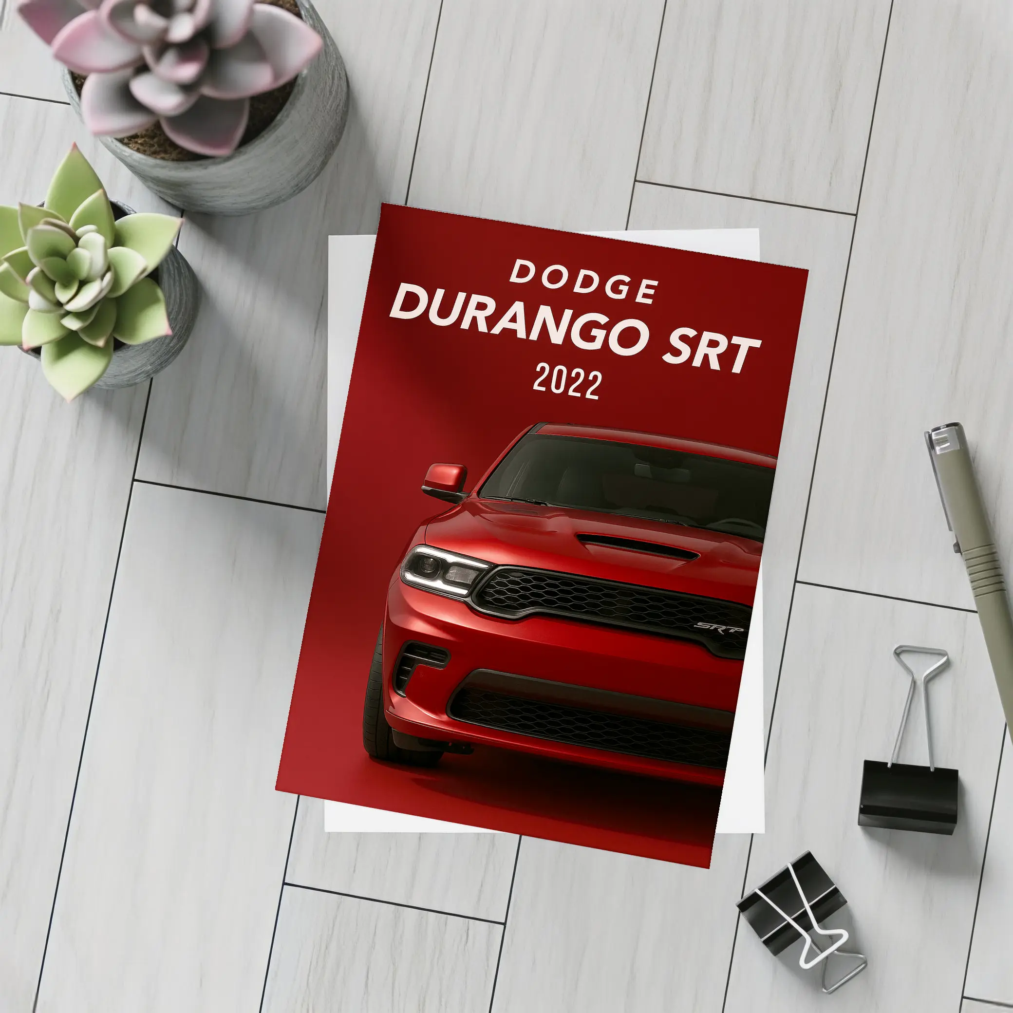 Dodge Durango SRT Red Background Front View – Postcards