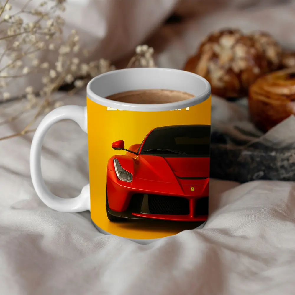 Ferrari LaFerrari Red Supercar Yellow Background – Mugs