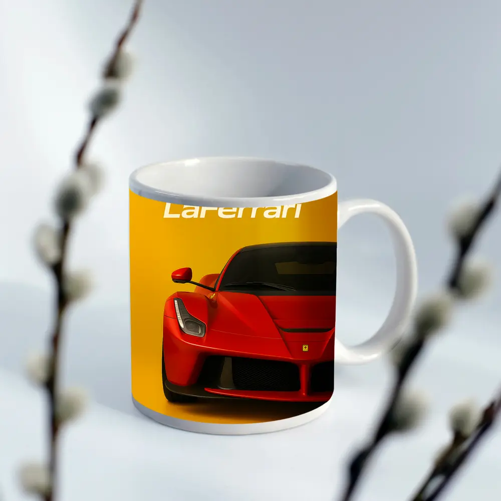 Ferrari LaFerrari Red Supercar Yellow Background – Mugs