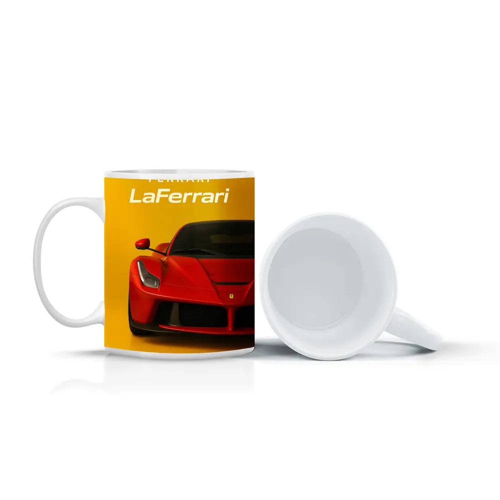Ferrari LaFerrari Red Supercar Yellow Background – Mugs
