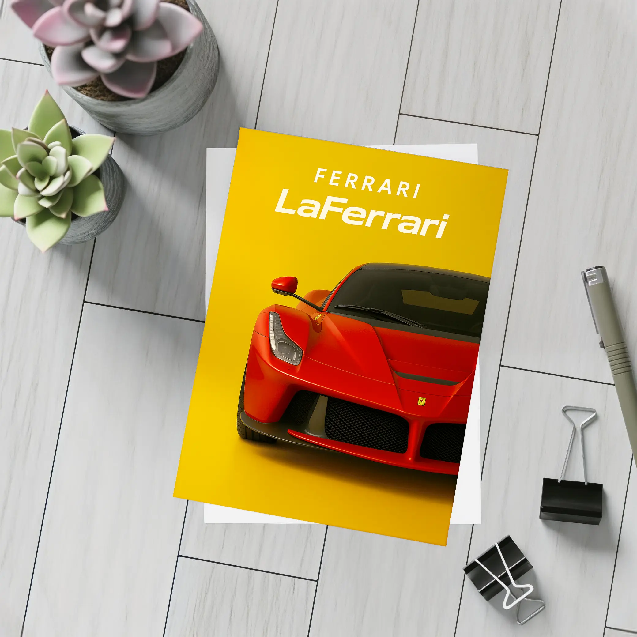 Ferrari LaFerrari Red Supercar Yellow Background – Postcards