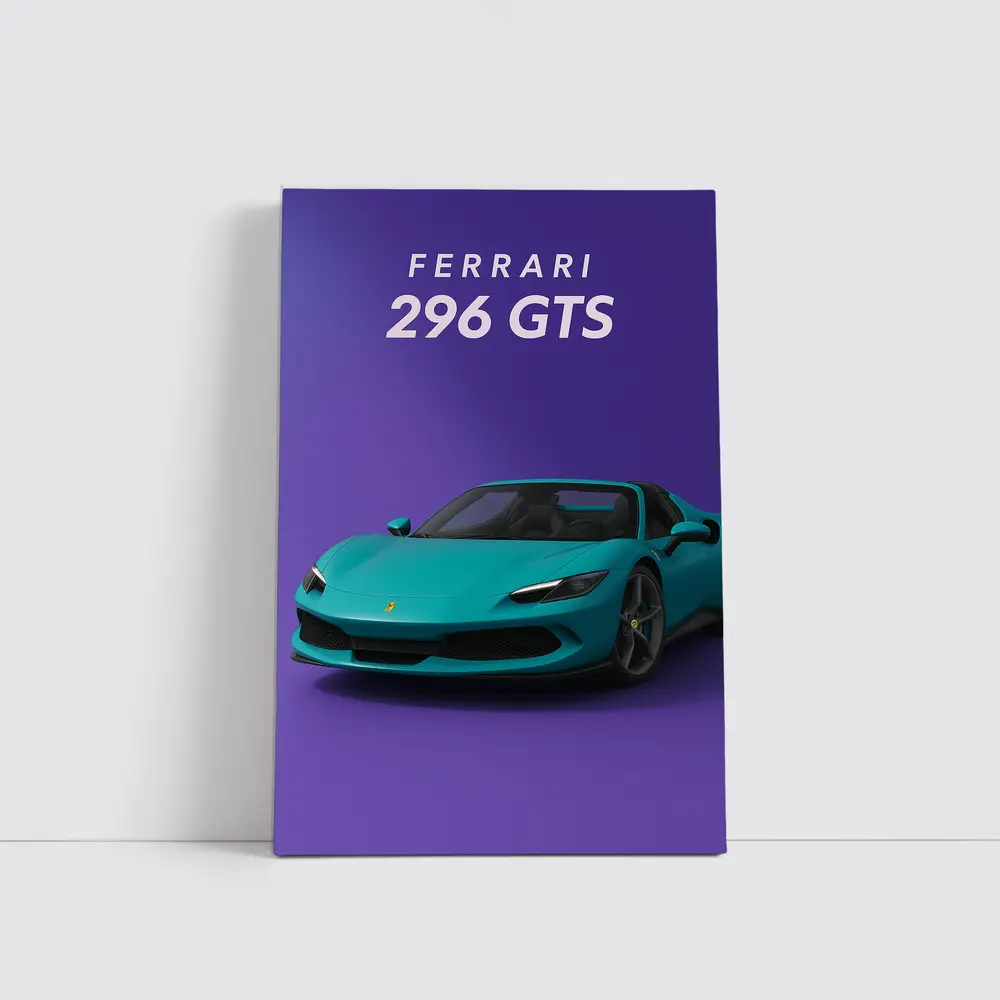 Ferrari 296 GTS Teal Purple Background Art – Wall Art