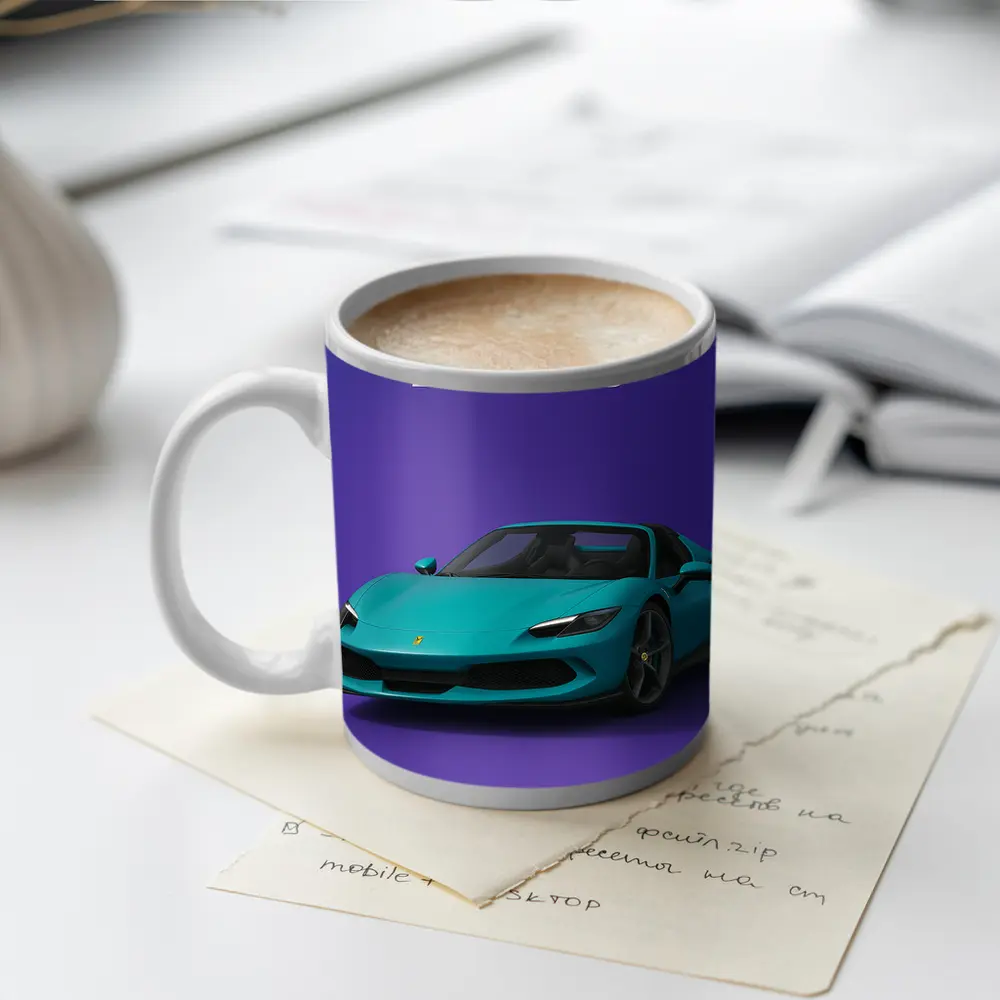 Ferrari 296 GTS Teal Purple Background Art – Mugs