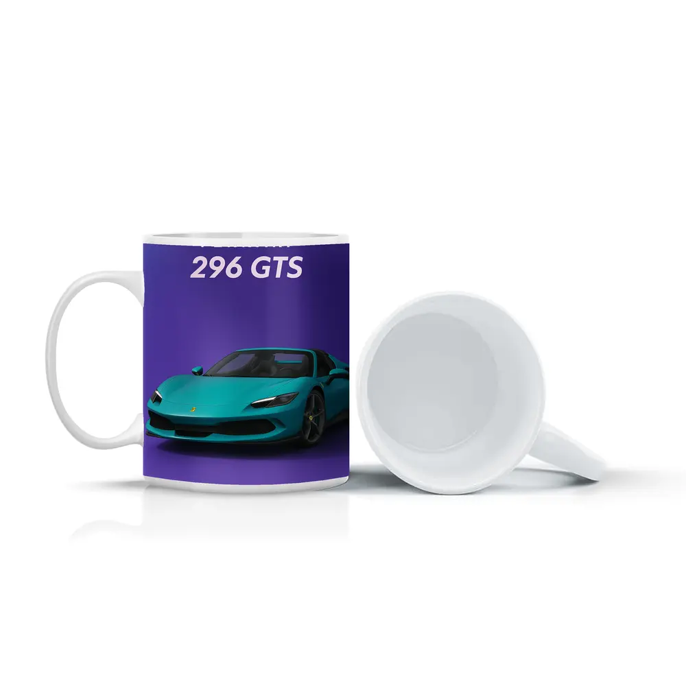 Ferrari 296 GTS Teal Purple Background Art – Mugs