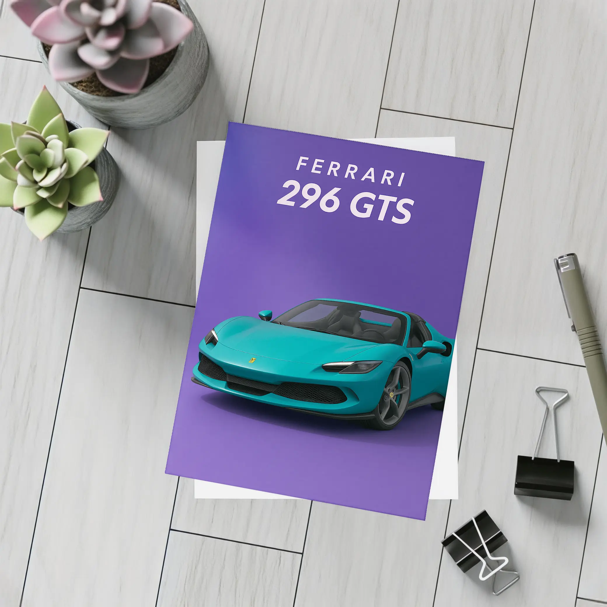 Ferrari 296 GTS Teal Purple Background Art – Postcards