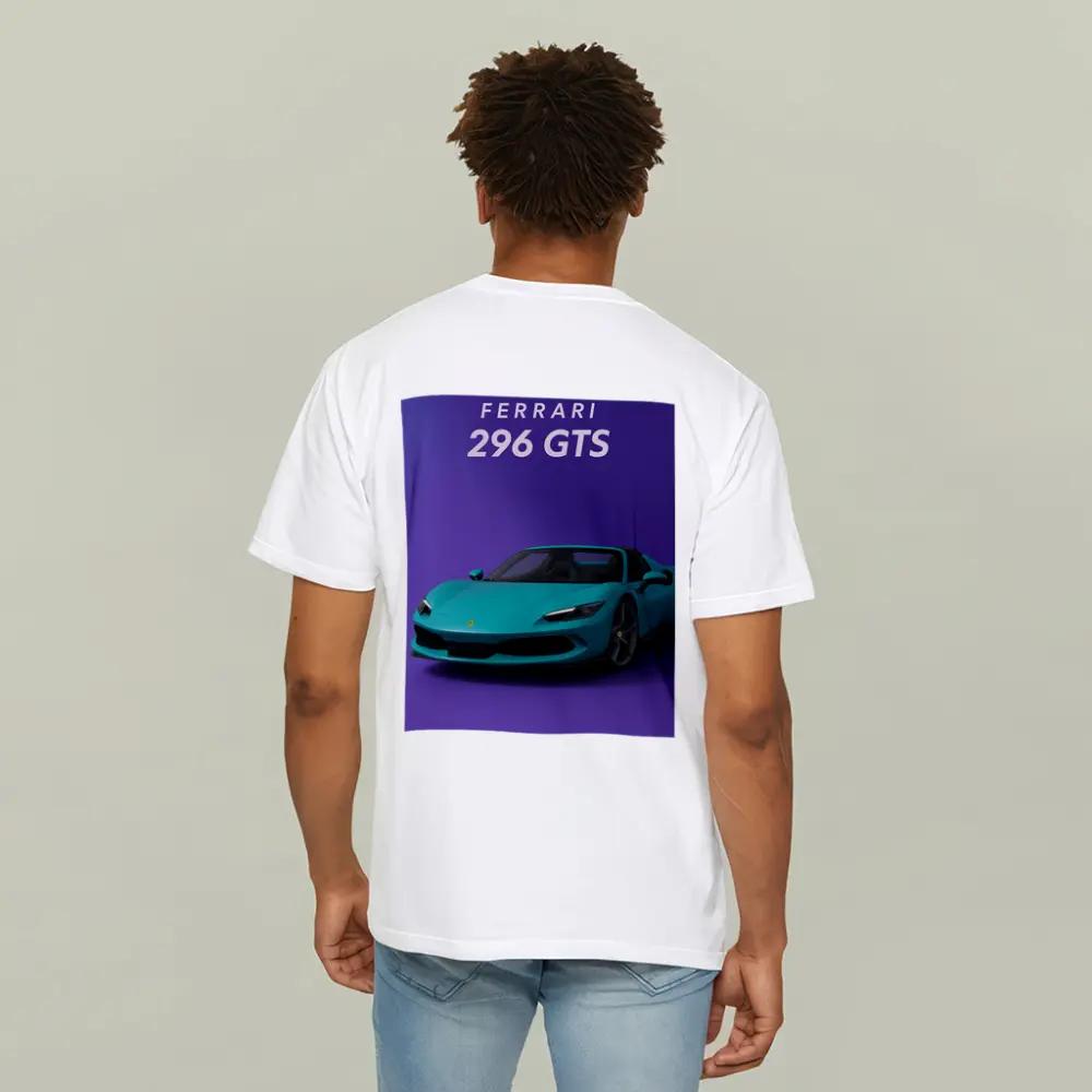 Ferrari 296 GTS Teal Purple Background Art – T-Shirts