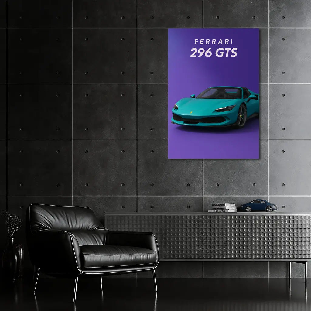 Ferrari 296 GTS Teal Purple Background Art – Wall Art