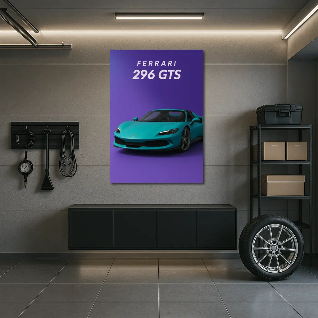 Ferrari 296 GTS Teal Purple Background Art – Wall Art