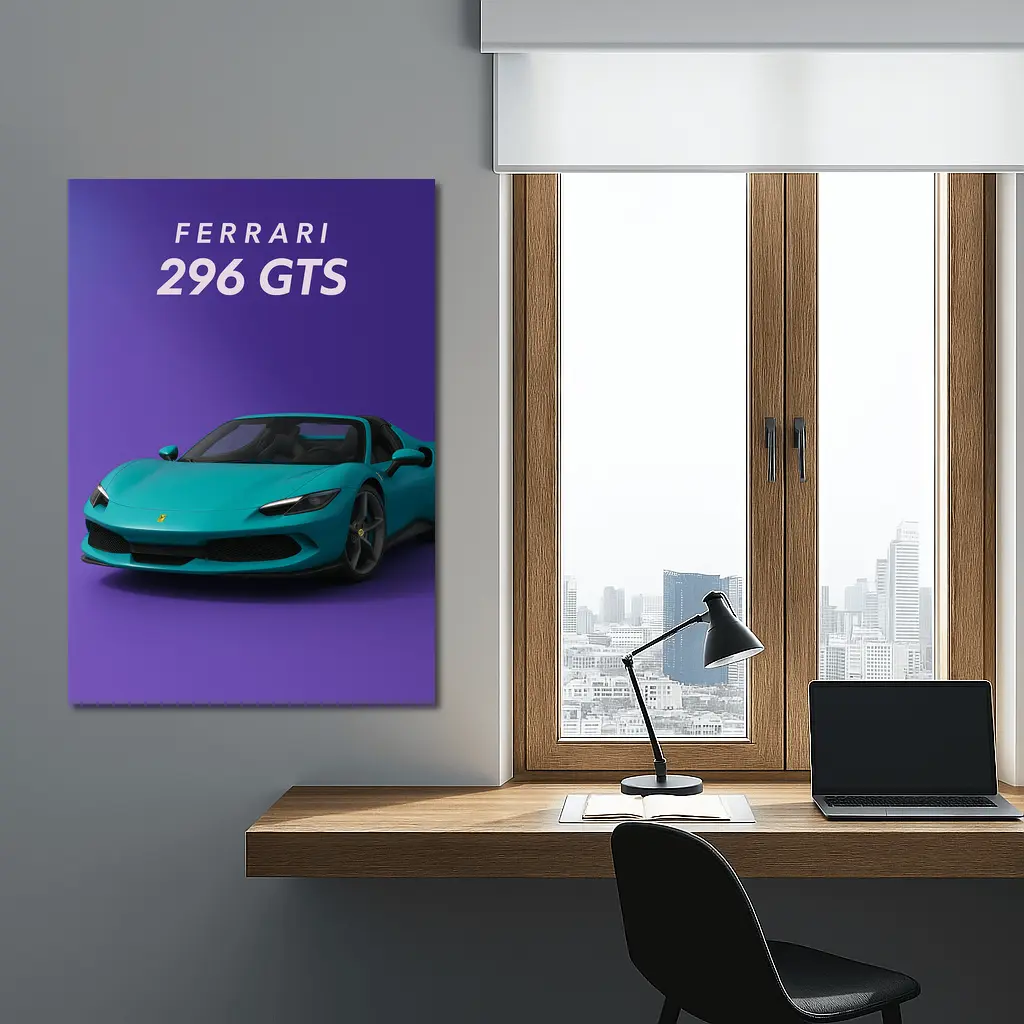 Ferrari 296 GTS Teal Purple Background Art – Wall Art