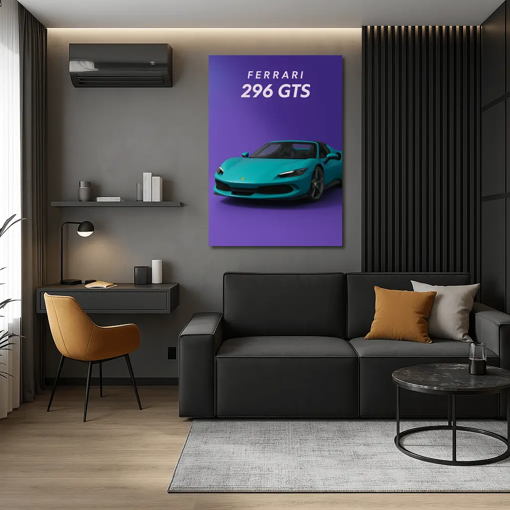 Ferrari 296 GTS Teal Purple Background Art – Wall Art