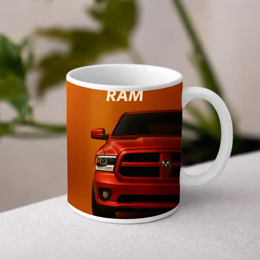 Dodge Ram Truck Bold Orange Background Art – Mugs
