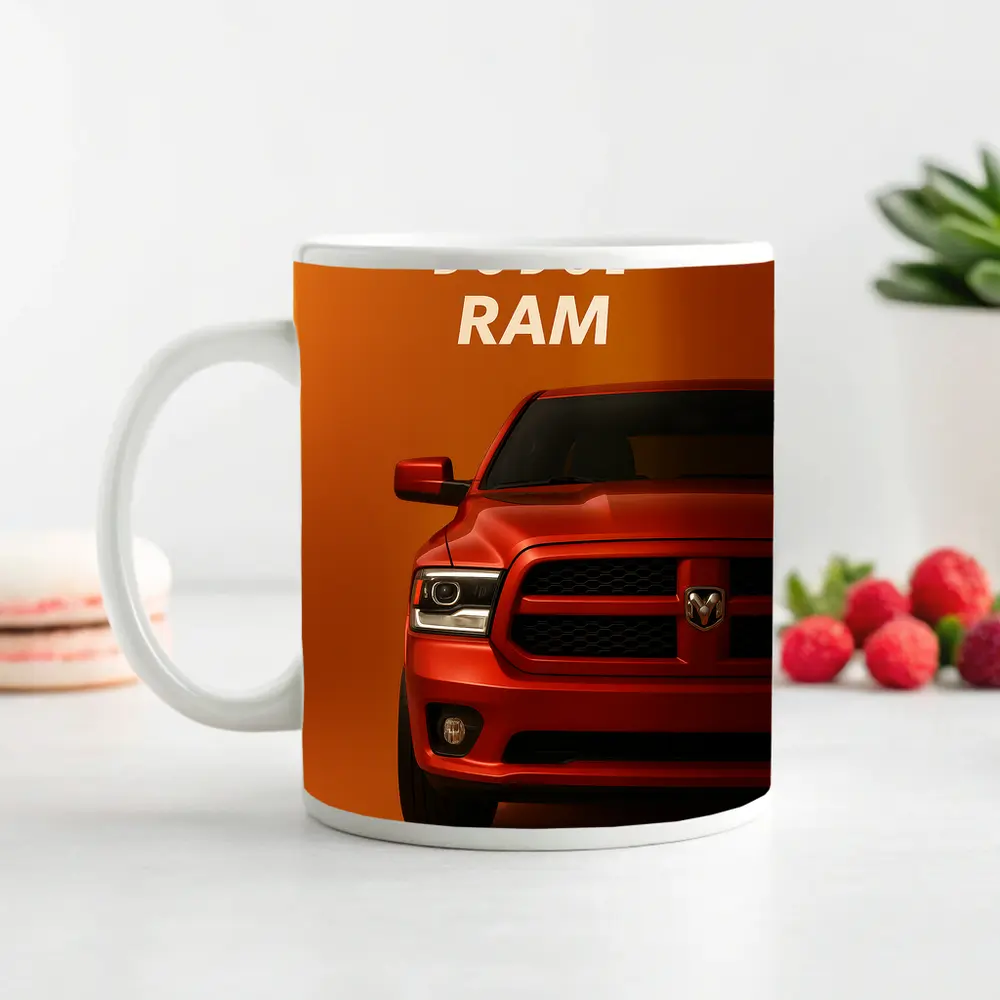 Dodge Ram Truck Bold Orange Background Art – Mugs