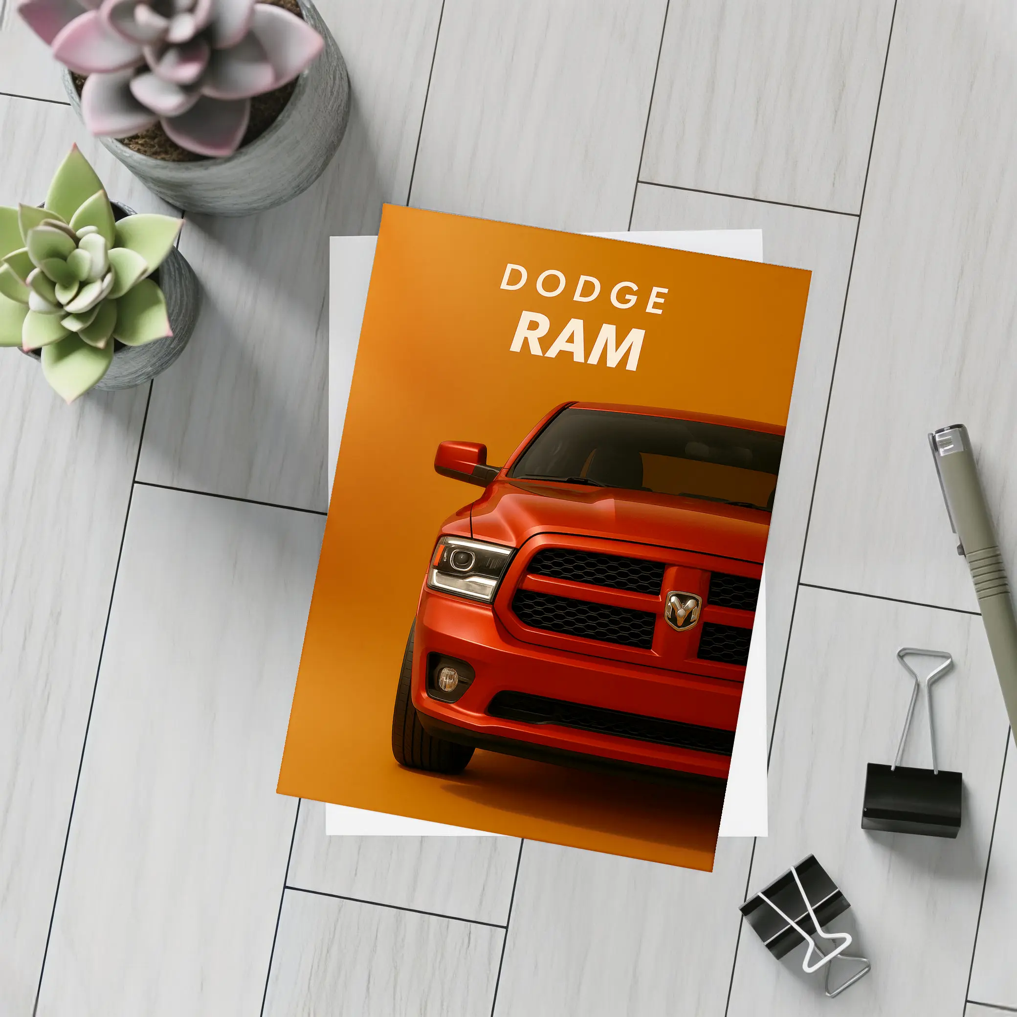 Dodge Ram Truck Bold Orange Background Art – Postcards