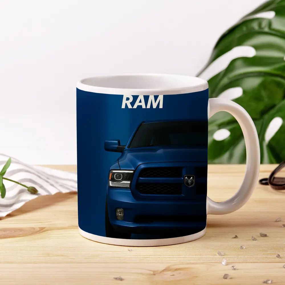 Dodge Ram Truck Blue Dark Background Art – Mugs