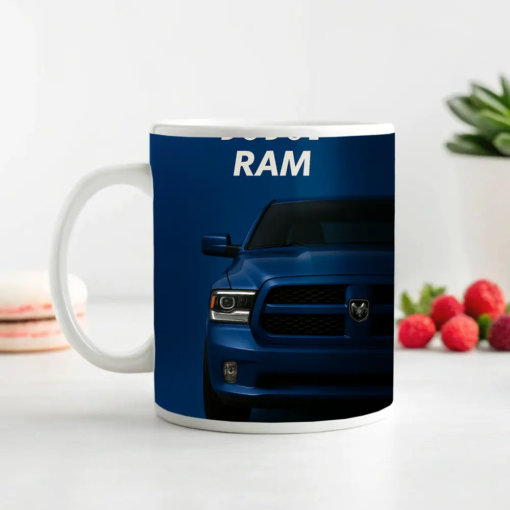 Dodge Ram Truck Blue Dark Background Art – Mugs