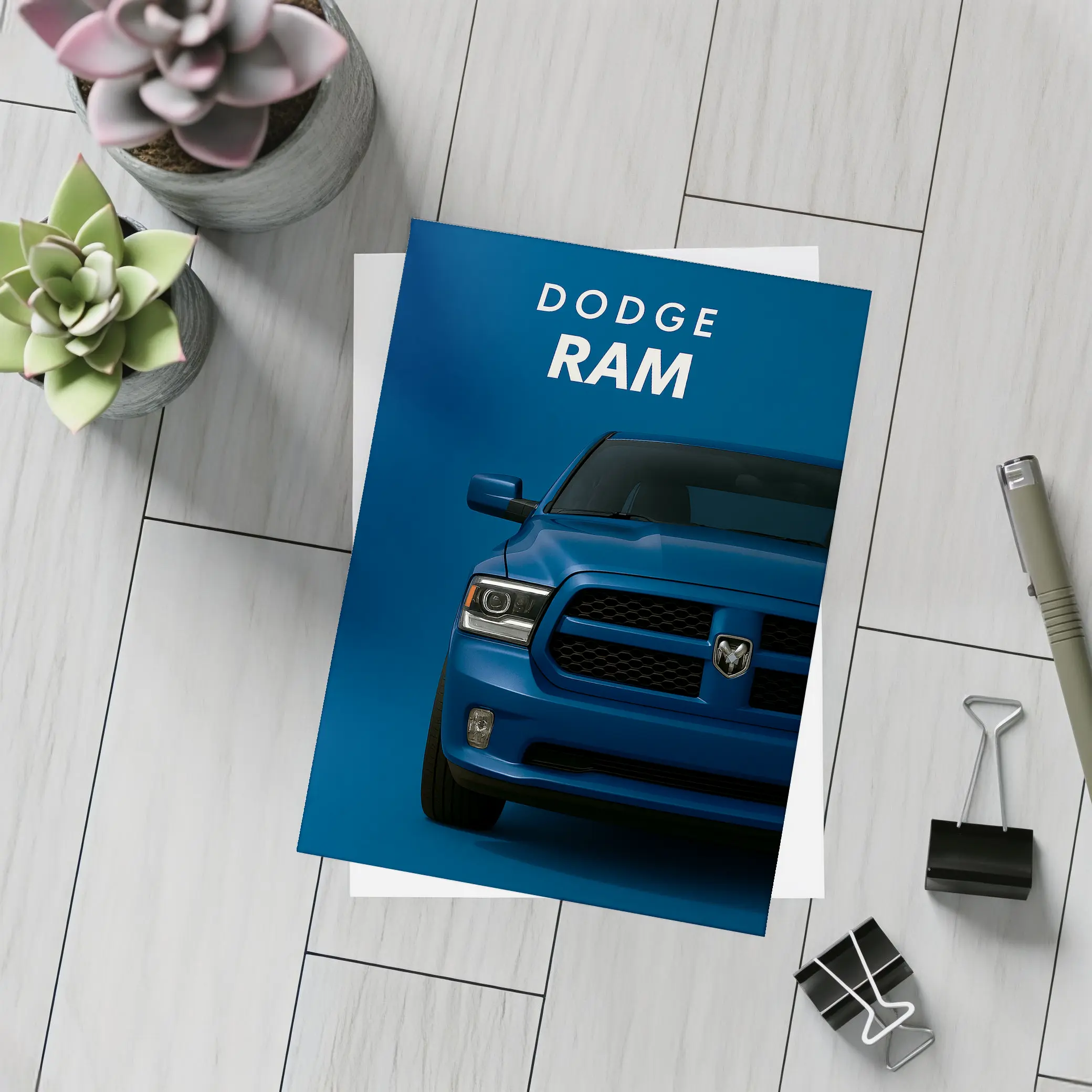 Dodge Ram Truck Blue Dark Background Art – Postcards