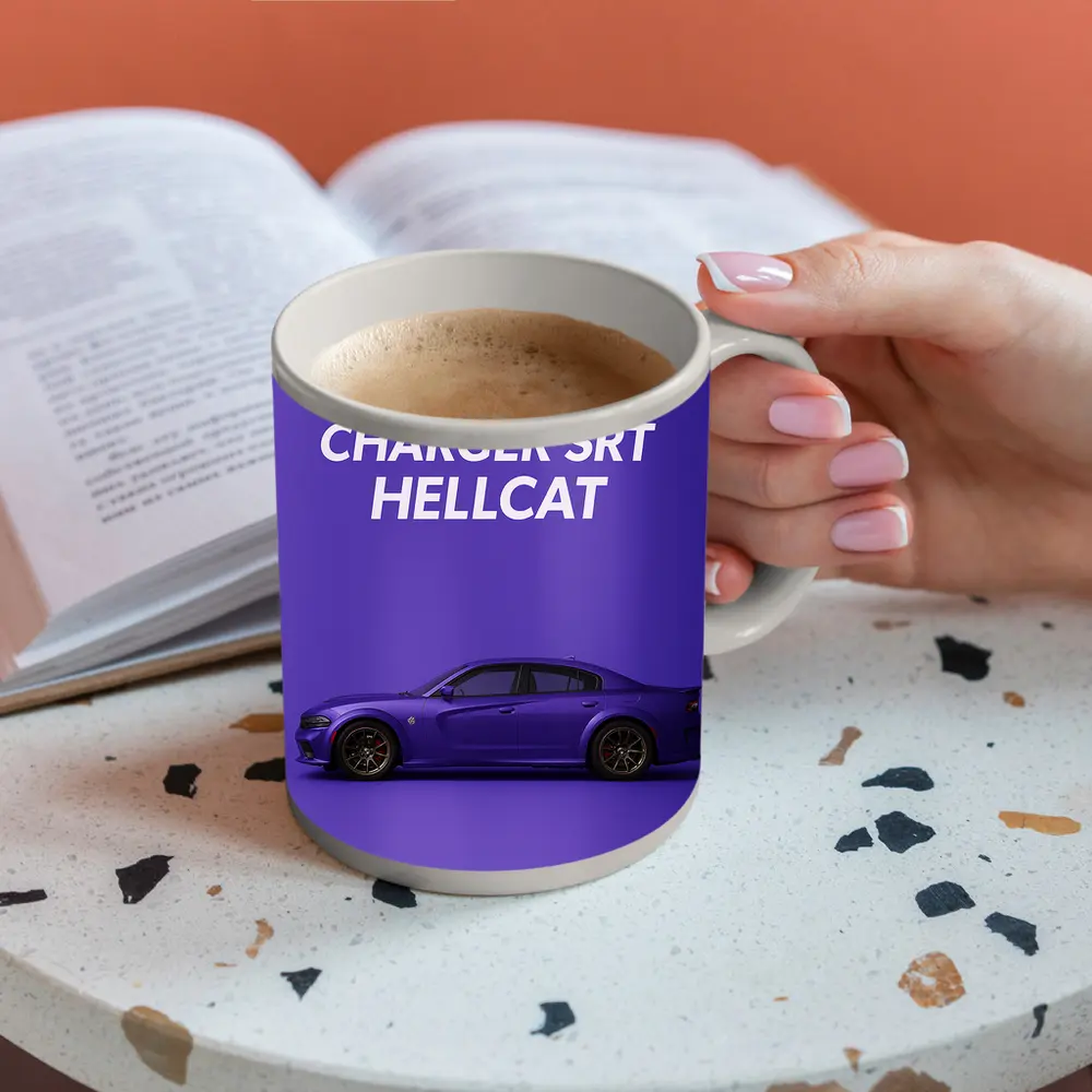 Dodge Charger SRT Hellcat Purple Background – Mugs