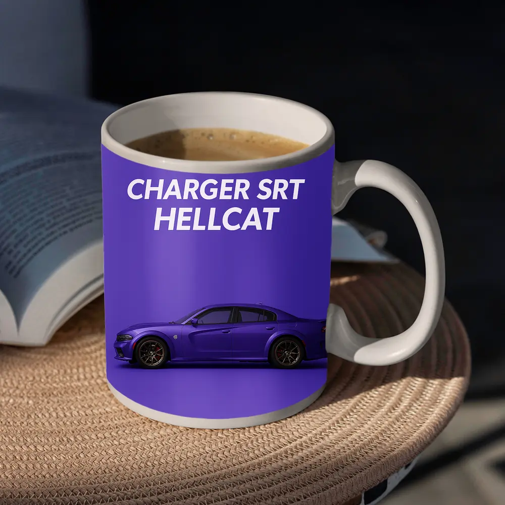 Dodge Charger SRT Hellcat Purple Background – Mugs