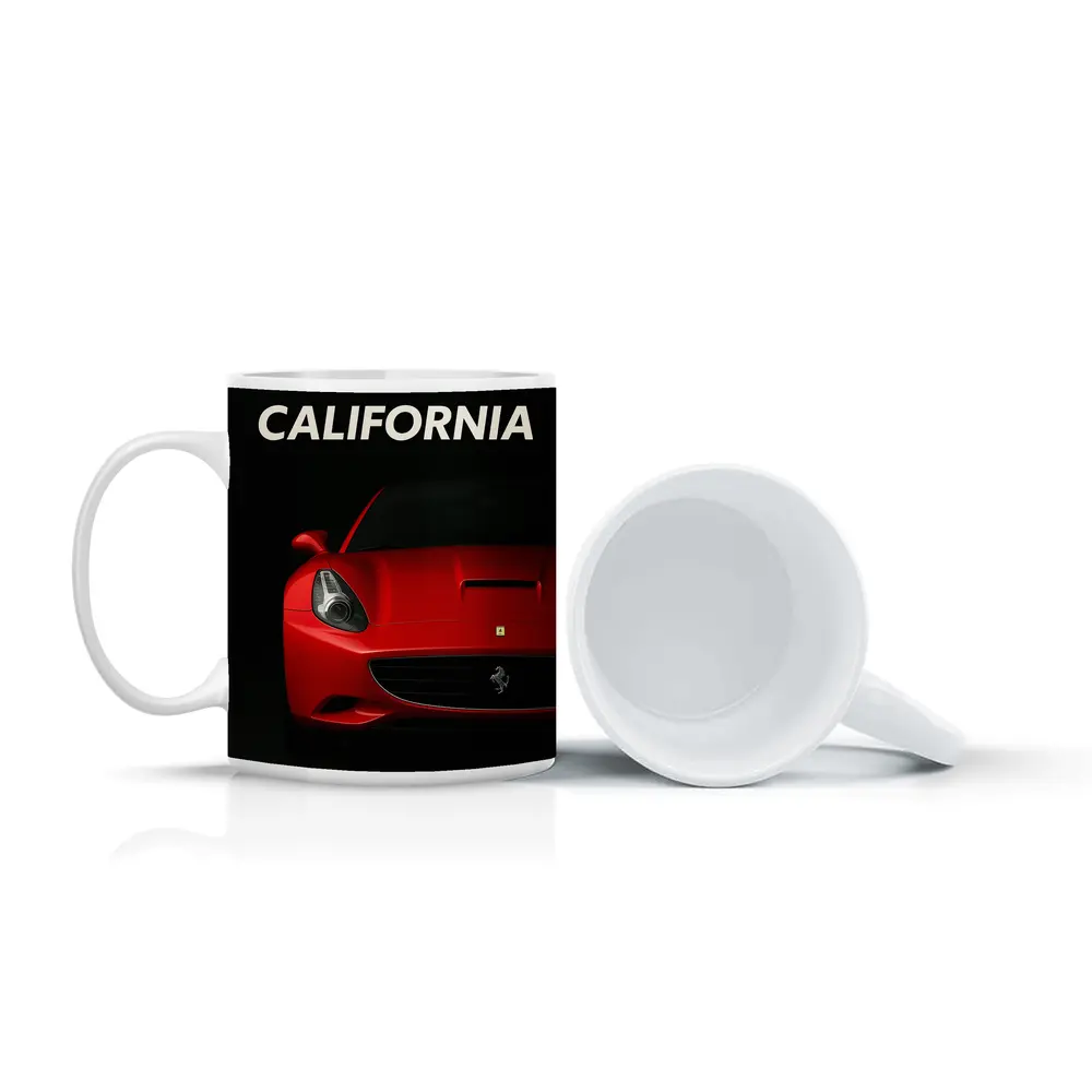 Ferrari California Red Car Dark Background – Mugs