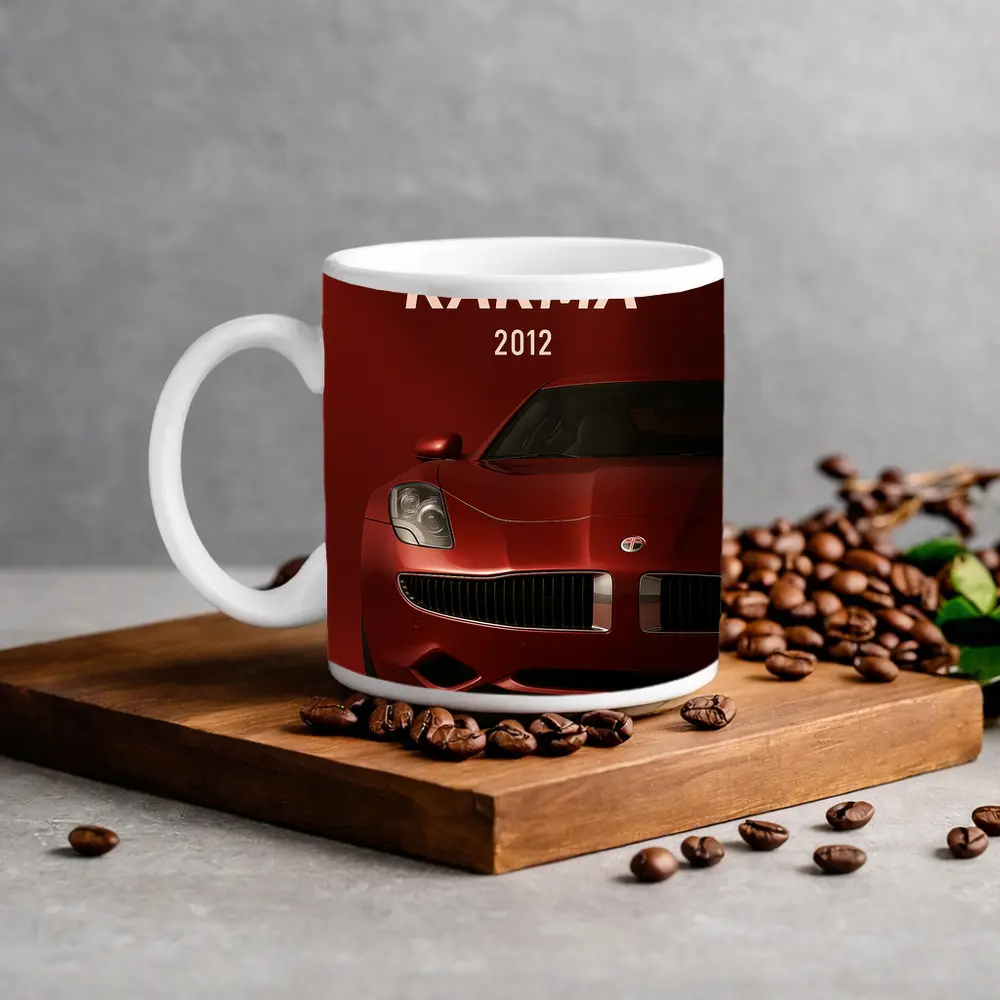 Fisker Karma 2012 Red Dark Background – Mugs
