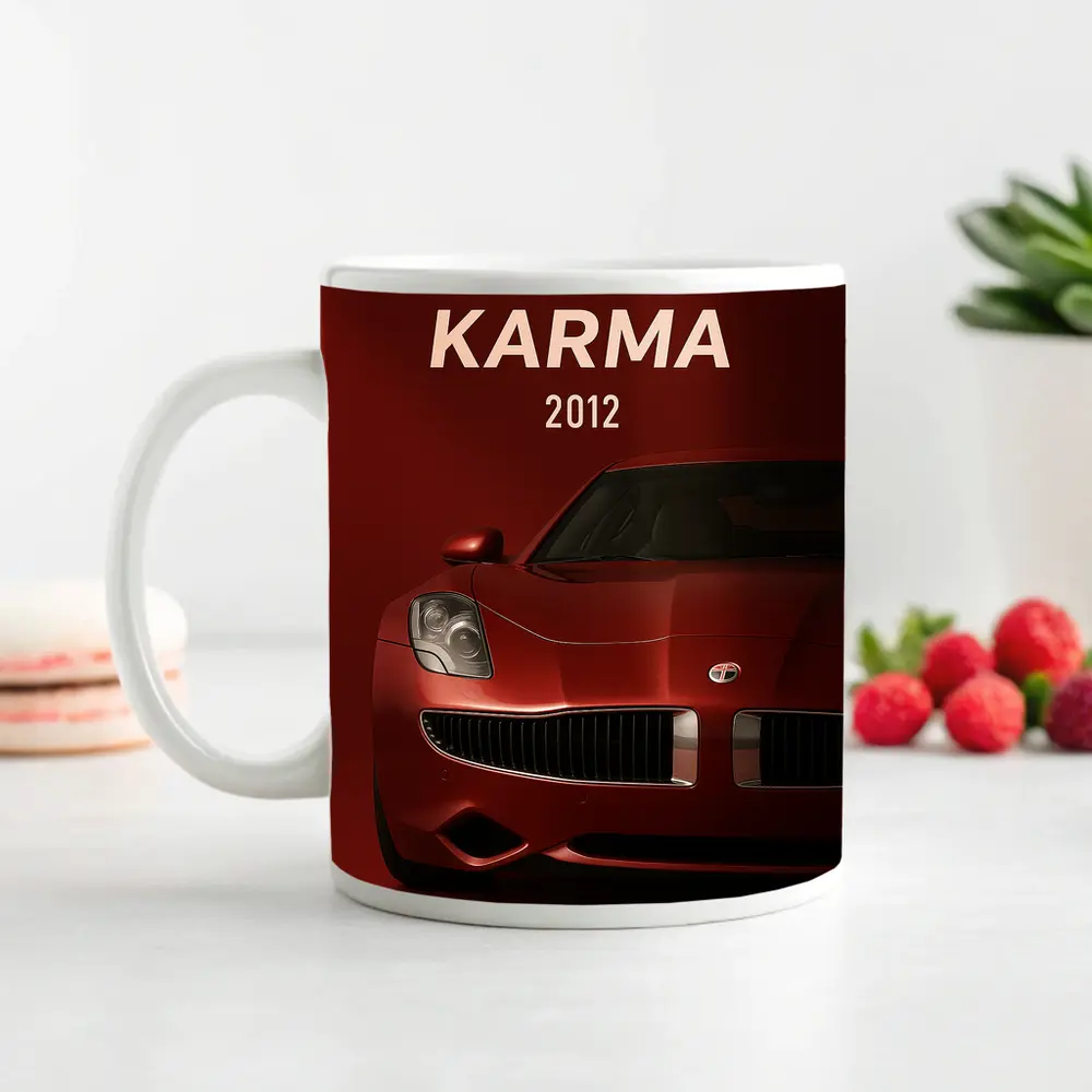 Fisker Karma 2012 Red Dark Background – Mugs
