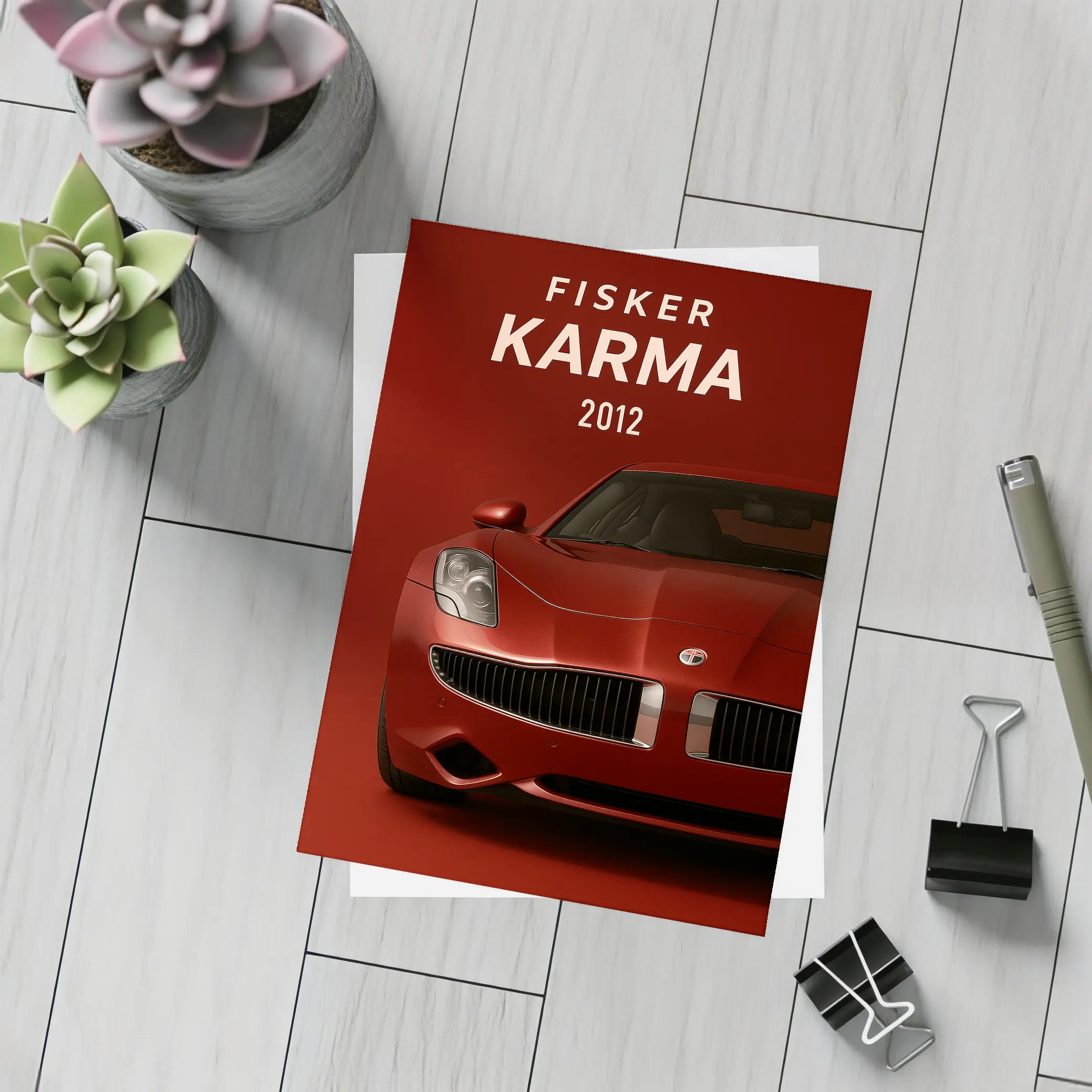 Fisker Karma 2012 Red Dark Background – Postcards