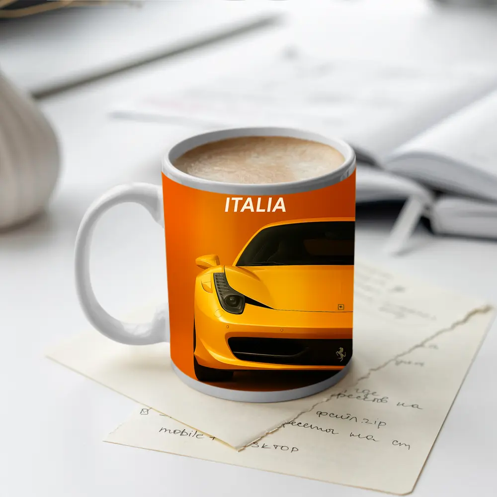 Ferrari 458 Italia Yellow Orange Background – Mugs