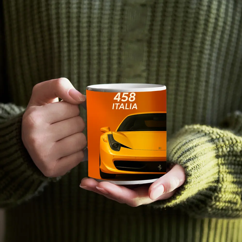 Ferrari 458 Italia Yellow Orange Background – Mugs