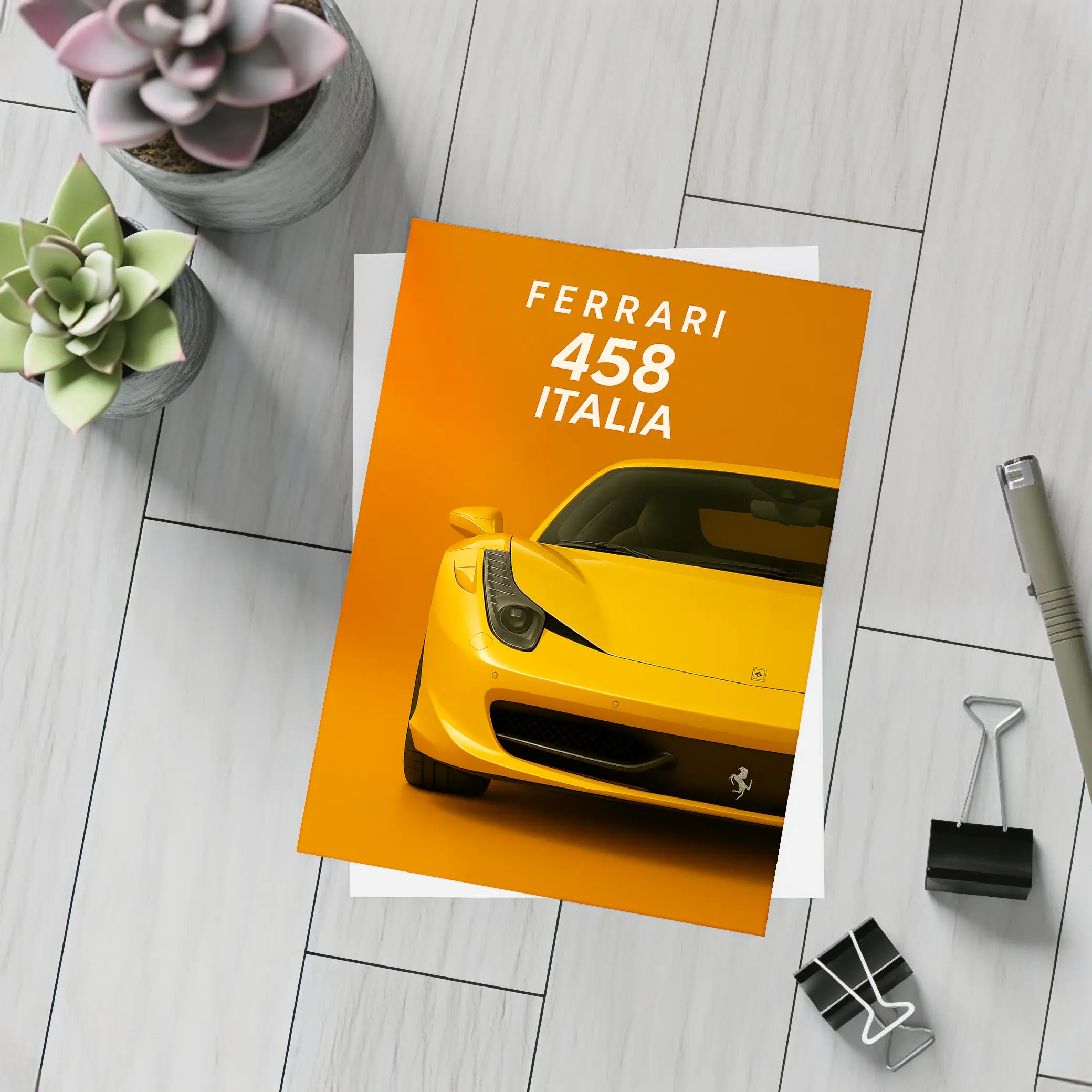Ferrari 458 Italia Yellow Orange Background – Postcards