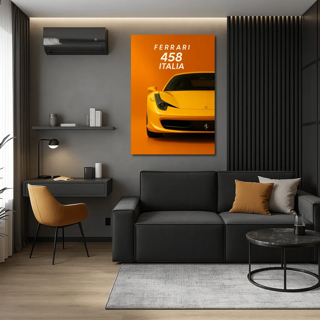 Ferrari 458 Italia Yellow Orange Background – Wall Art