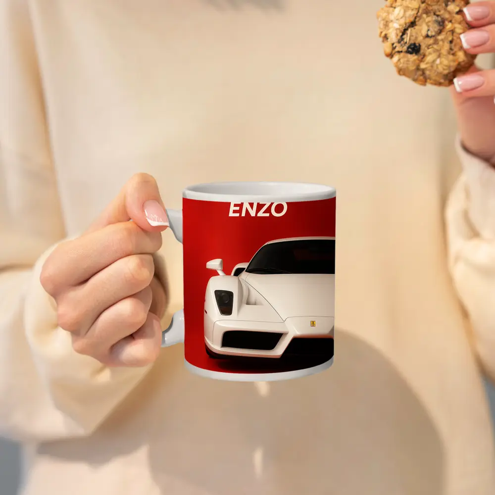 Ferrari Enzo White Car Red Background – Mugs