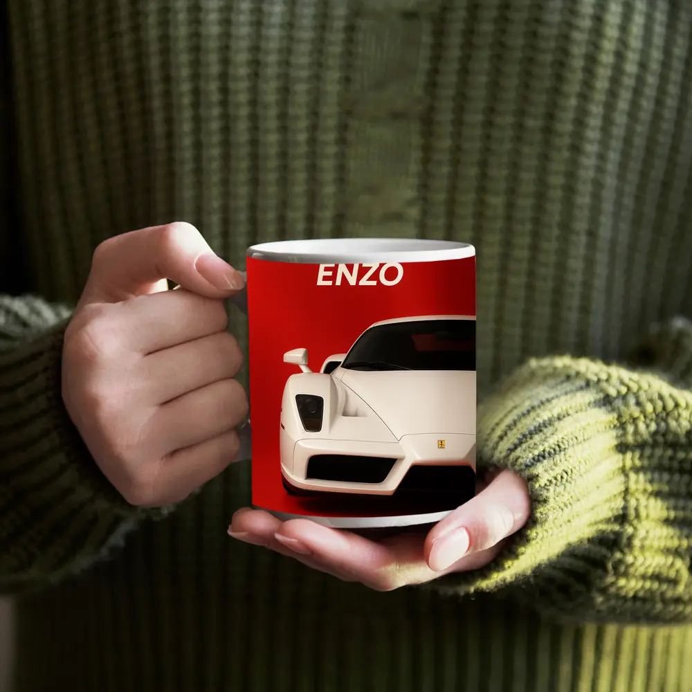 Ferrari Enzo White Car Red Background – Mugs