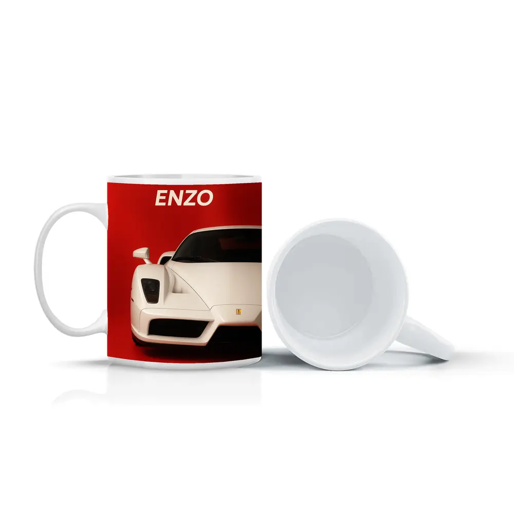 Ferrari Enzo White Car Red Background – Mugs