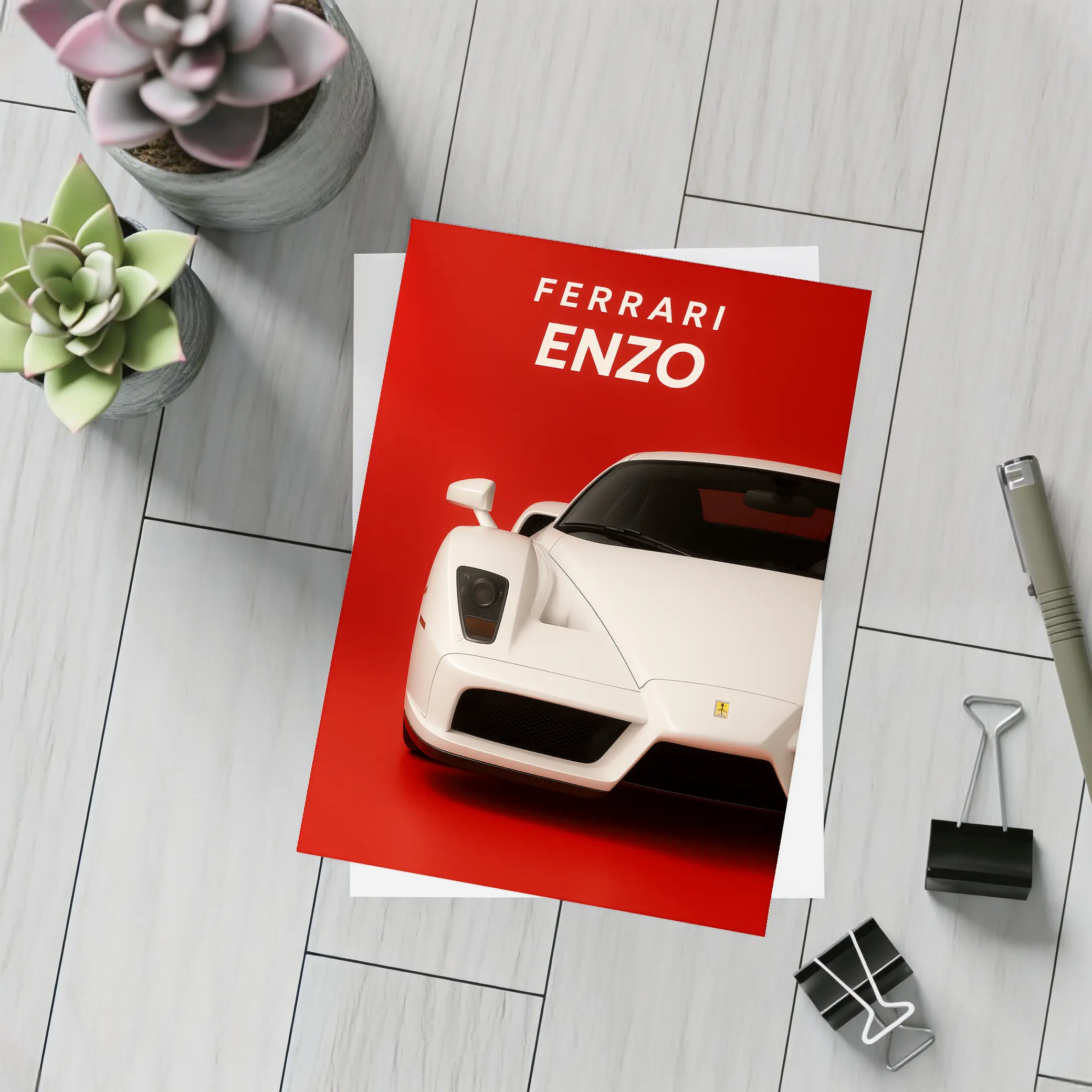 Ferrari Enzo White Car Red Background – Postcards