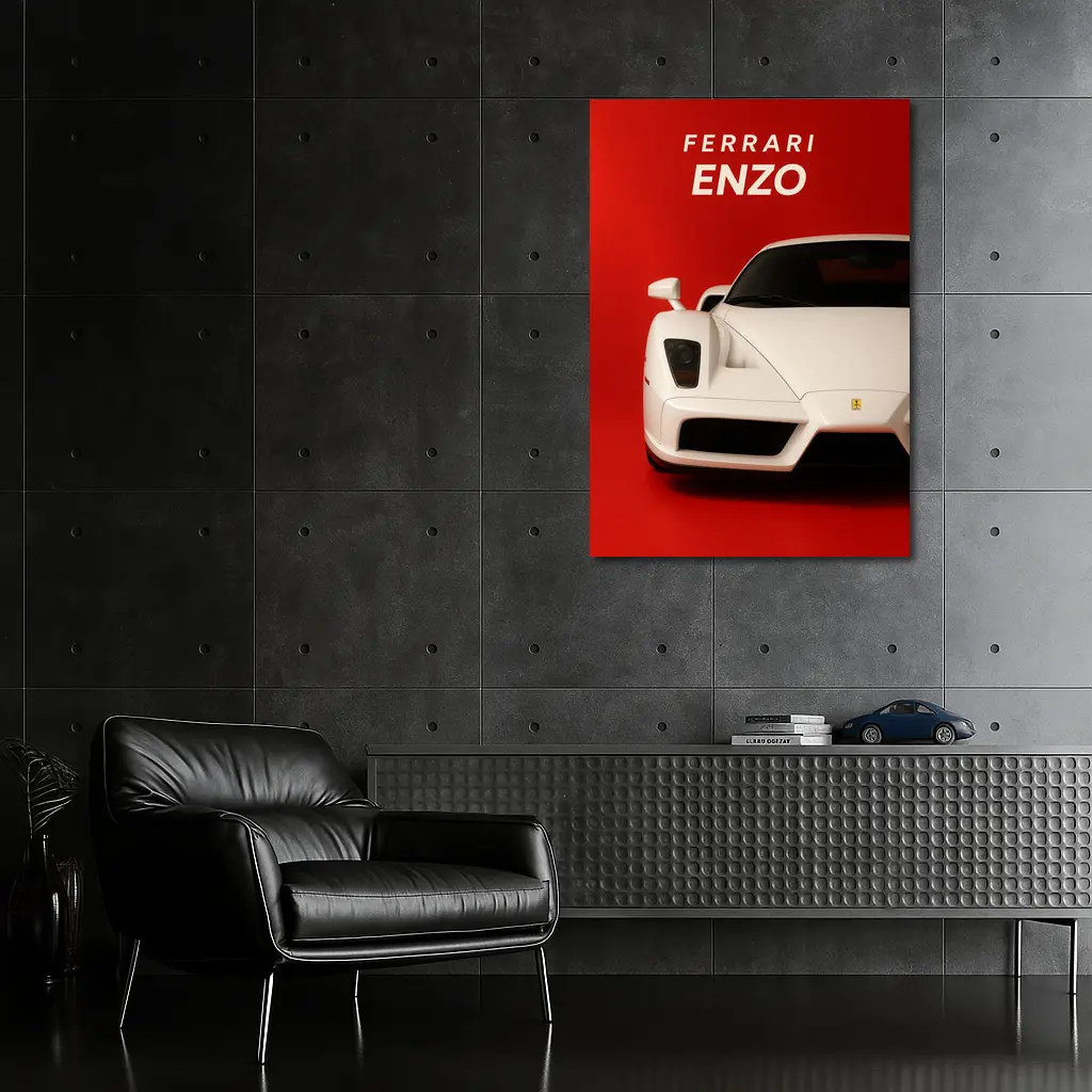 Ferrari Enzo White Car Red Background – Wall Art