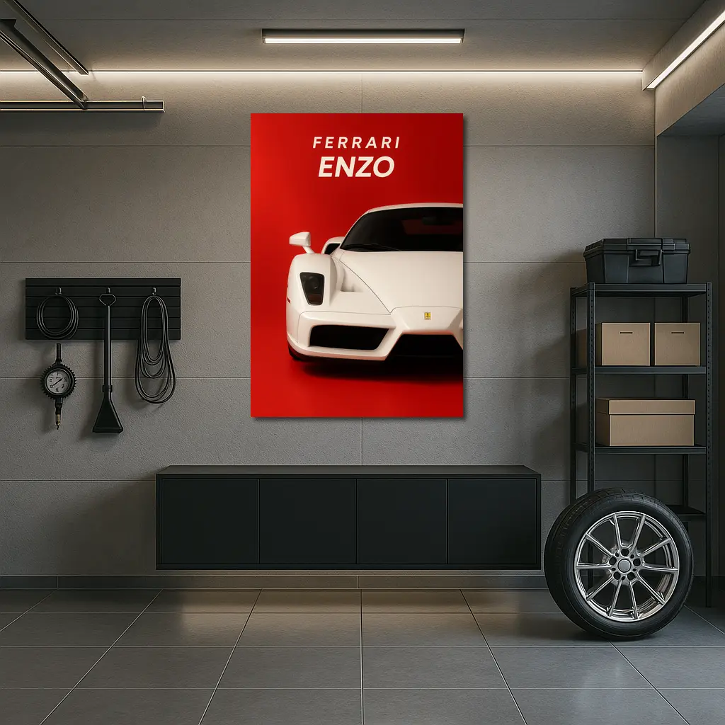 Ferrari Enzo White Car Red Background – Wall Art